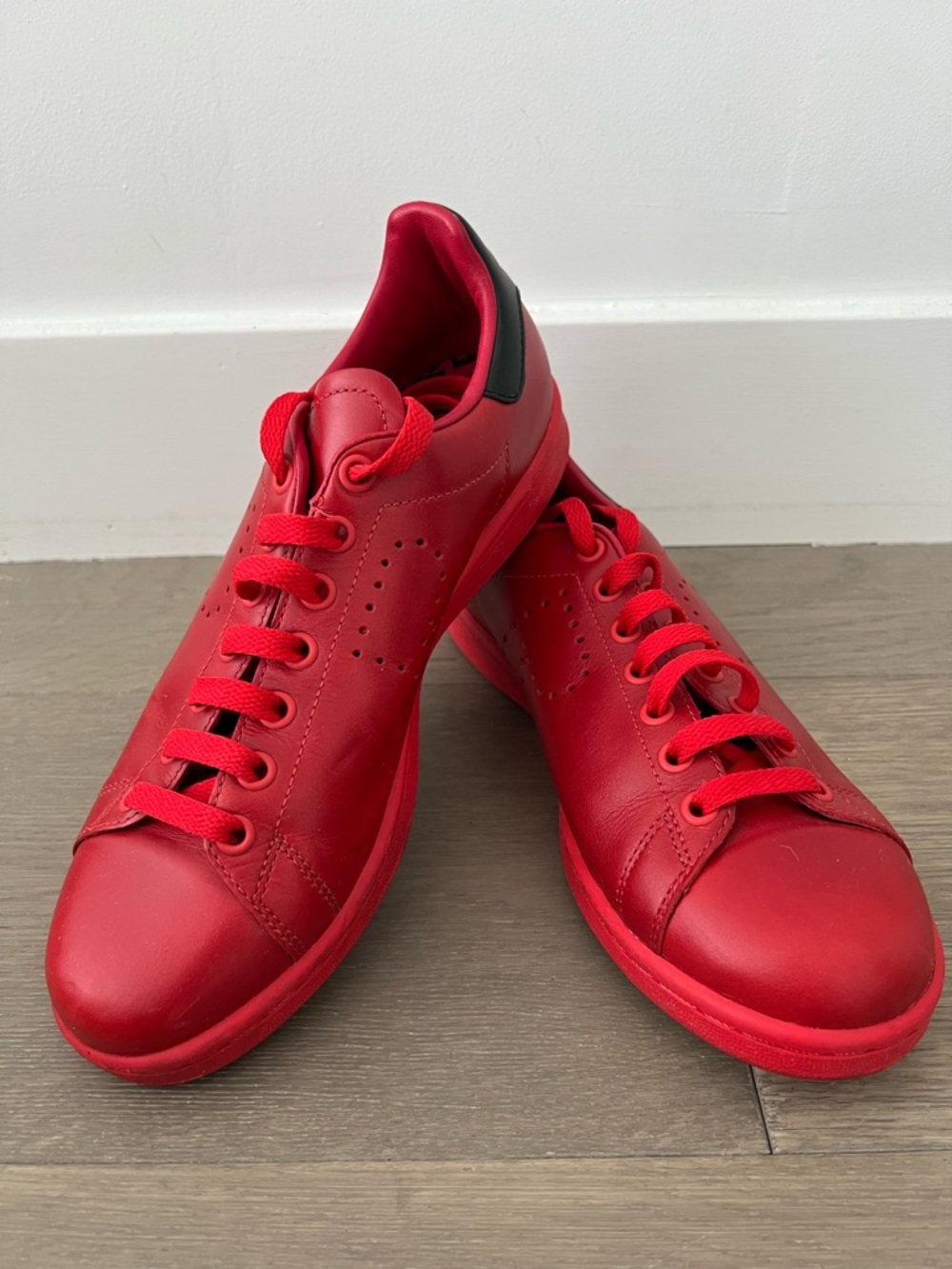 Adidas Stan Smith Red Leather Sneakers with Black Heel Tab